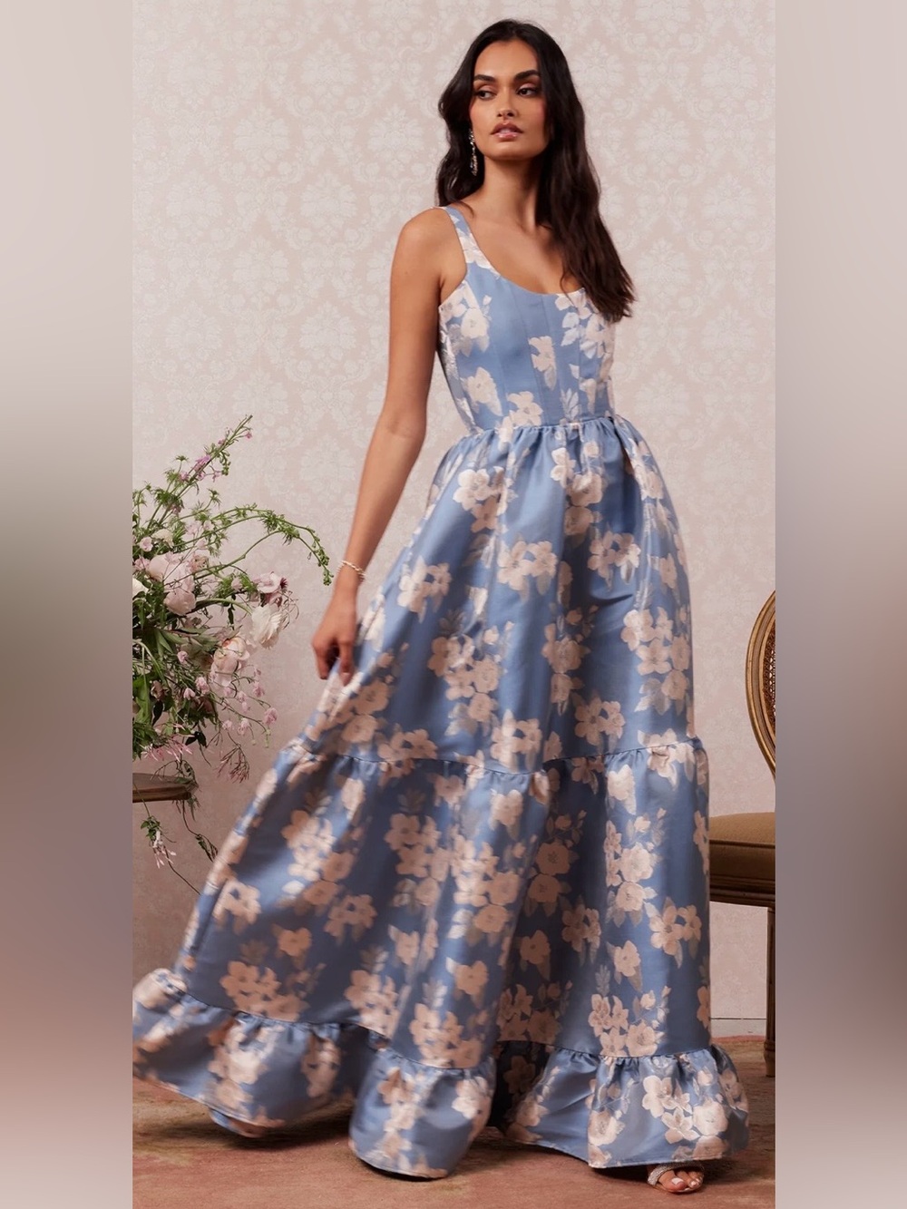 V. Chapman - The Avery Dress in Dusk Blue Baroque Floral